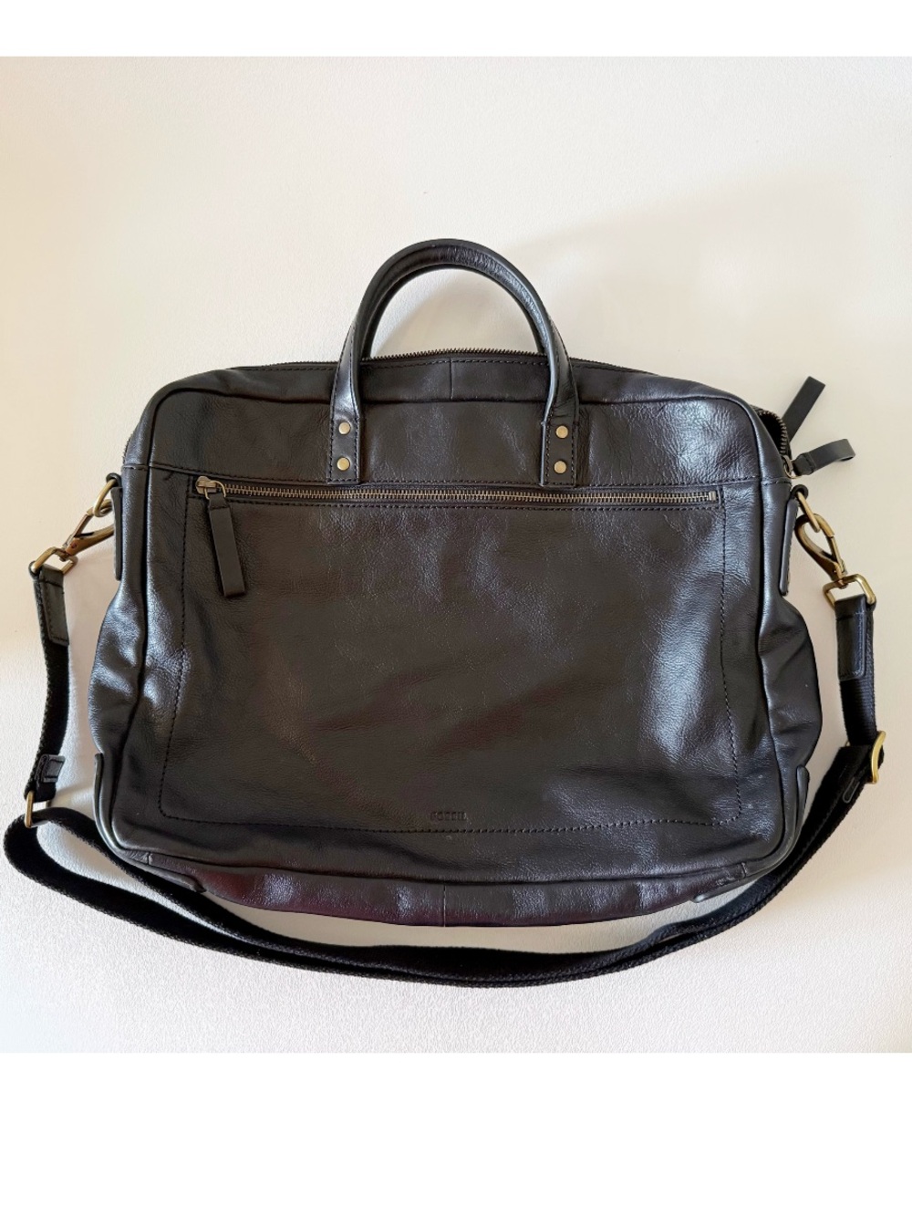Fossil Briefcase Messenger Bag Leather Classic Minimalist Black